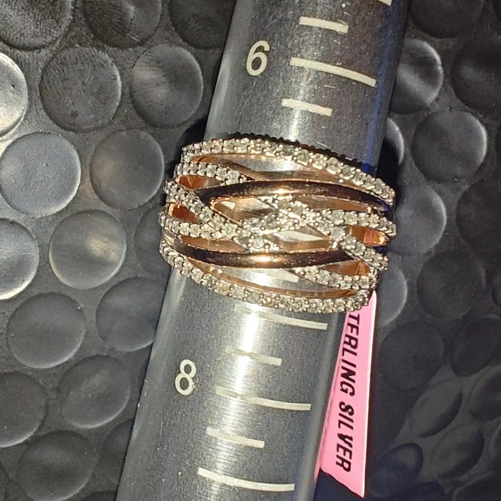 Ring Sterling Silver 0.50 CTW Diamond Crossover Band Size 7.25